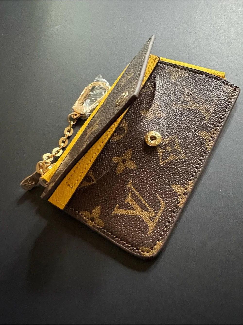 Fashion Brown Yellow Multi Print Cardholder Keychain Wallet